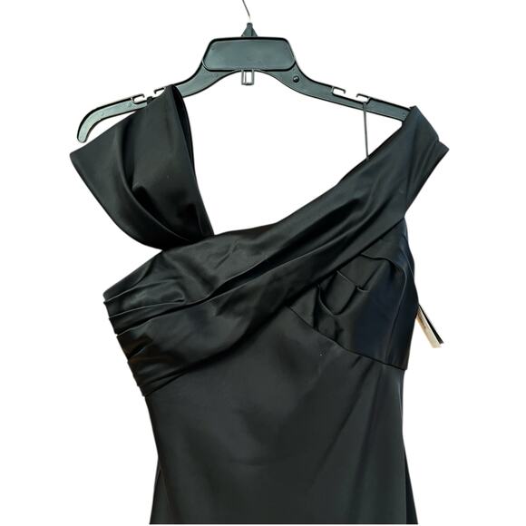 Lauren Ralph Lauren Satin Slip Cocktail Dress, Asymmetric Shoulder | 6 Black NWT - Picture 7 of 16